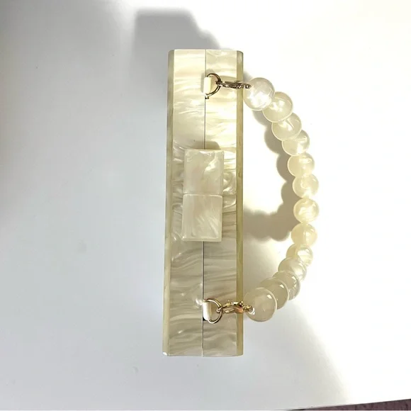 a new day Pearl-Effect Ivory Acrylic Box Clutch with Beaded Handle - Picture 3 of 4